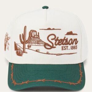 Stetson White and Green Embroidered Cap